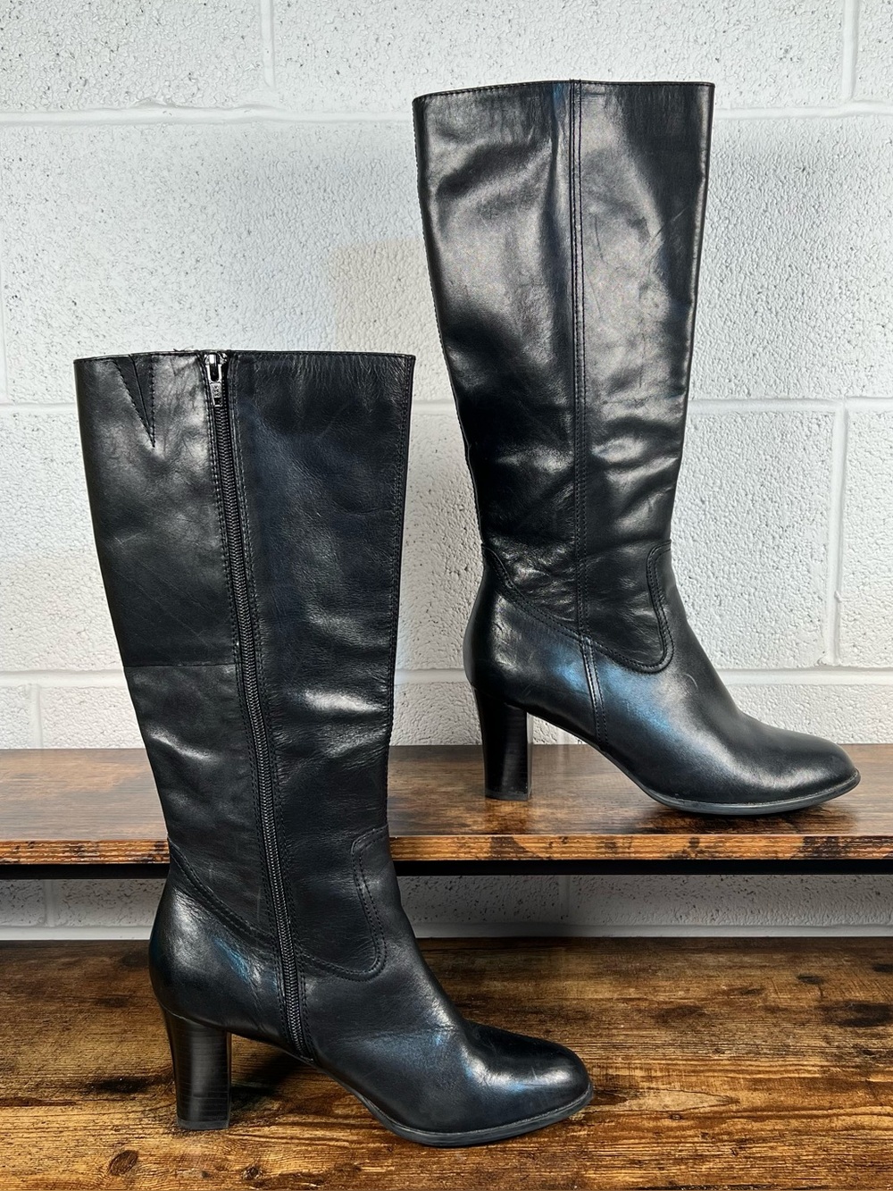 ana Leather Boots Black Heeled Women's 8.5
